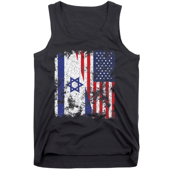 Israel USA Flag Distressed Half American Tank Top