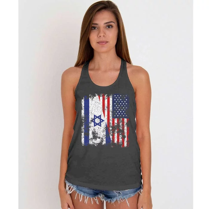 Israel USA Flag Distressed Half American Women's Knotted Racerback Tank