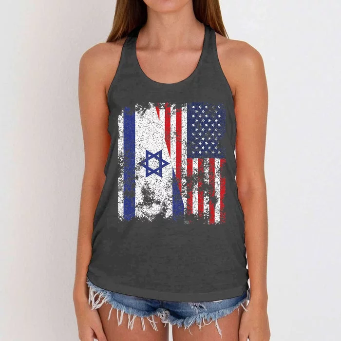 Israel USA Flag Distressed Half American Women's Knotted Racerback Tank