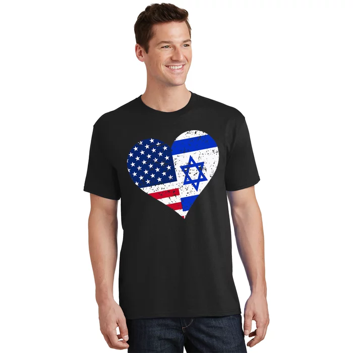 Israel USA Heart Distressed Israeli American Flag T-Shirt