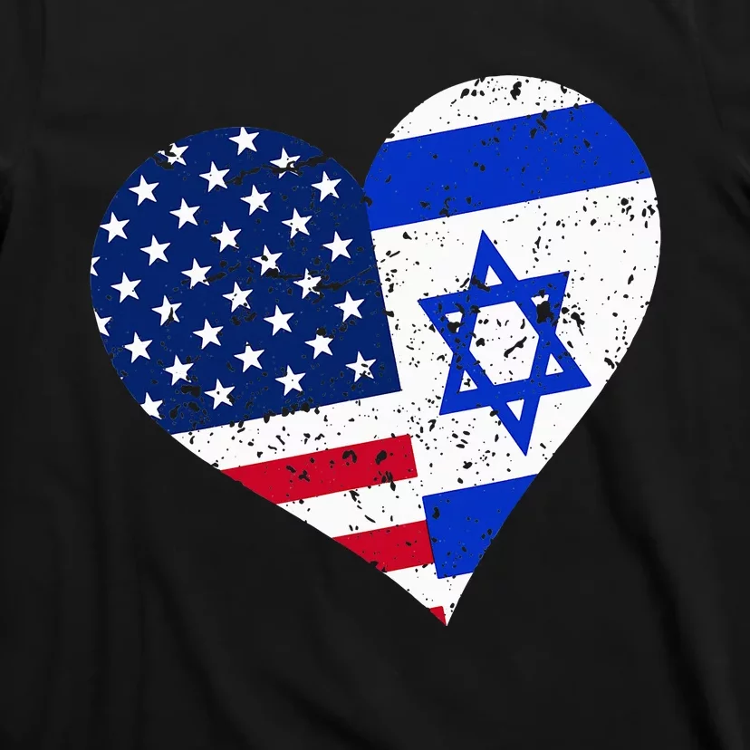 Israel USA Heart Distressed Israeli American Flag T-Shirt