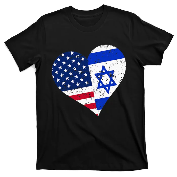 Israel USA Heart Distressed Israeli American Flag T-Shirt