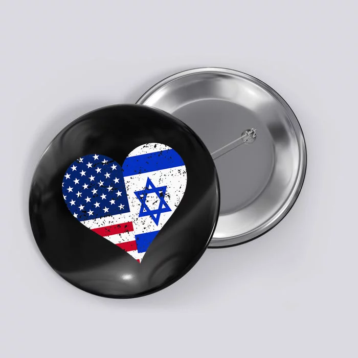 Israel USA Heart Distressed Israeli American Flag Button