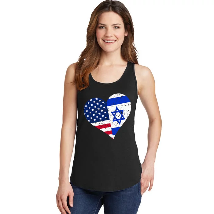 Israel USA Heart Distressed Israeli American Flag Ladies Essential Tank