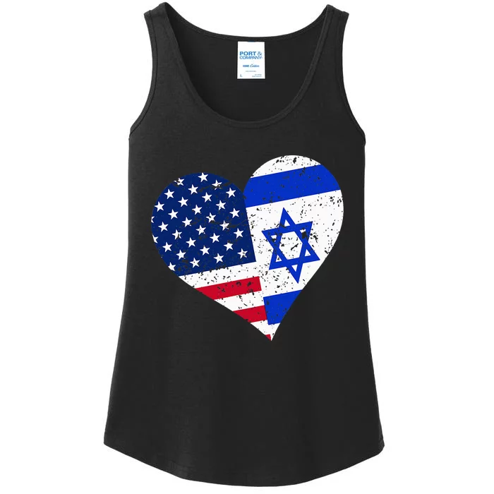 Israel USA Heart Distressed Israeli American Flag Ladies Essential Tank