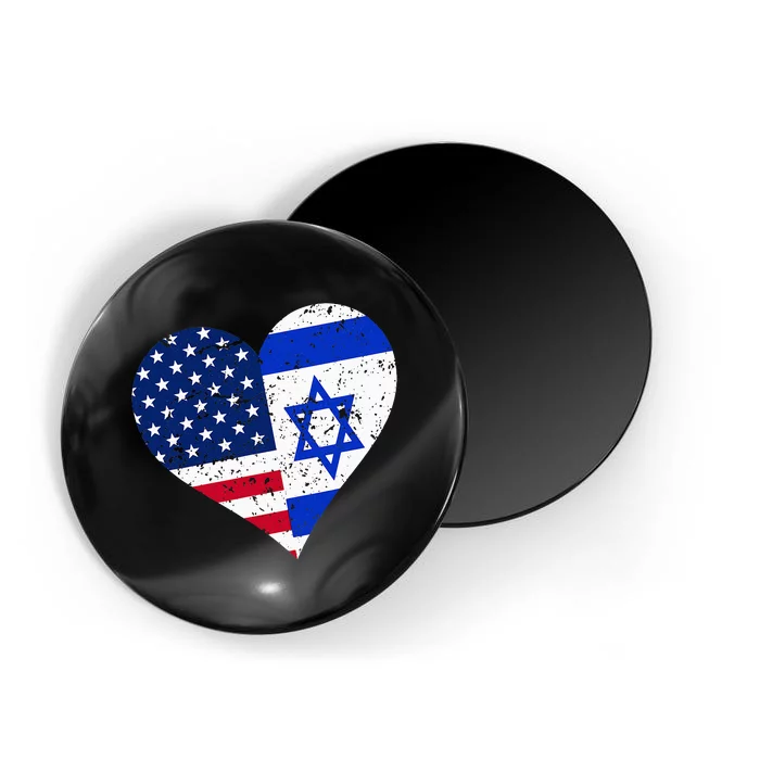 Israel USA Heart Distressed Israeli American Flag Magnet