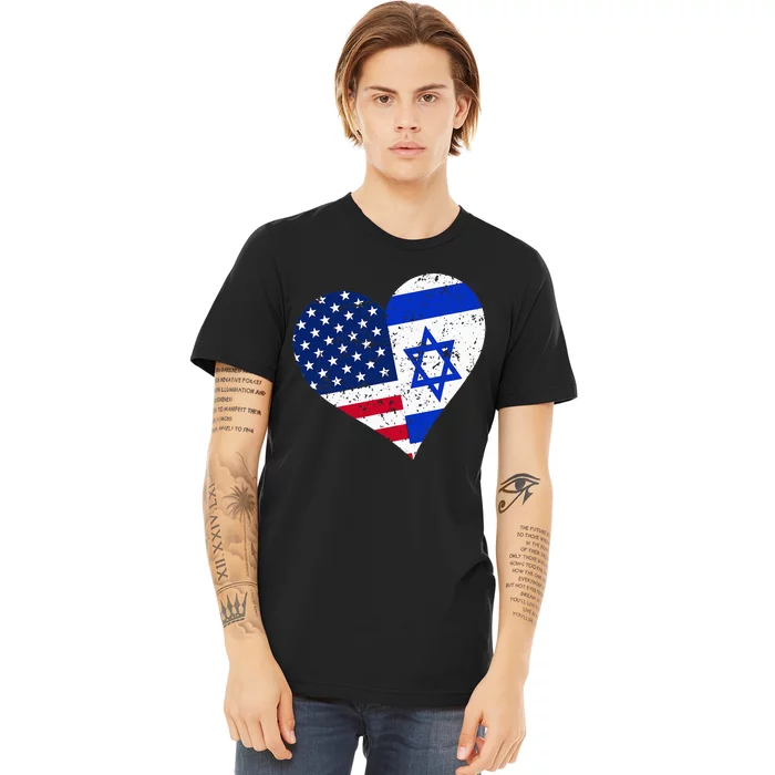 Israel USA Heart Distressed Israeli American Flag Premium T-Shirt