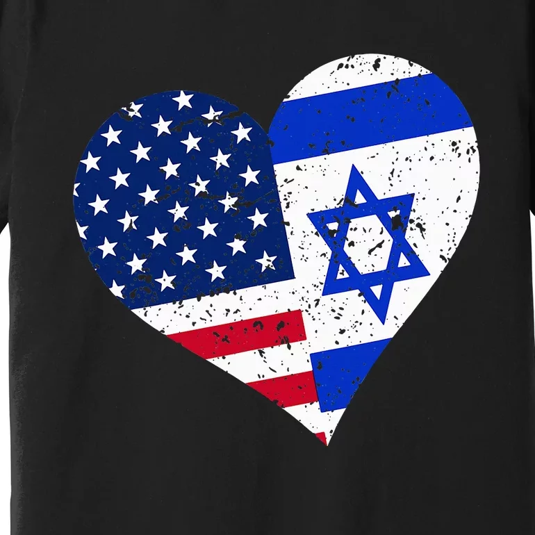 Israel USA Heart Distressed Israeli American Flag Premium T-Shirt