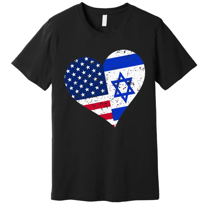 Israel USA Heart Distressed Israeli American Flag Premium T-Shirt