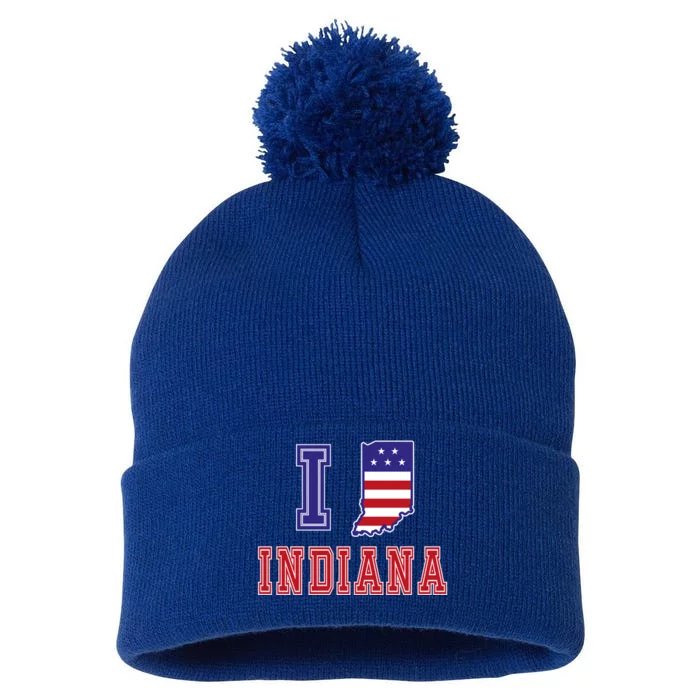 Indiana Usa Patriotic Usa Flag I Love Indiana Gift Pom Pom 12in Knit Beanie