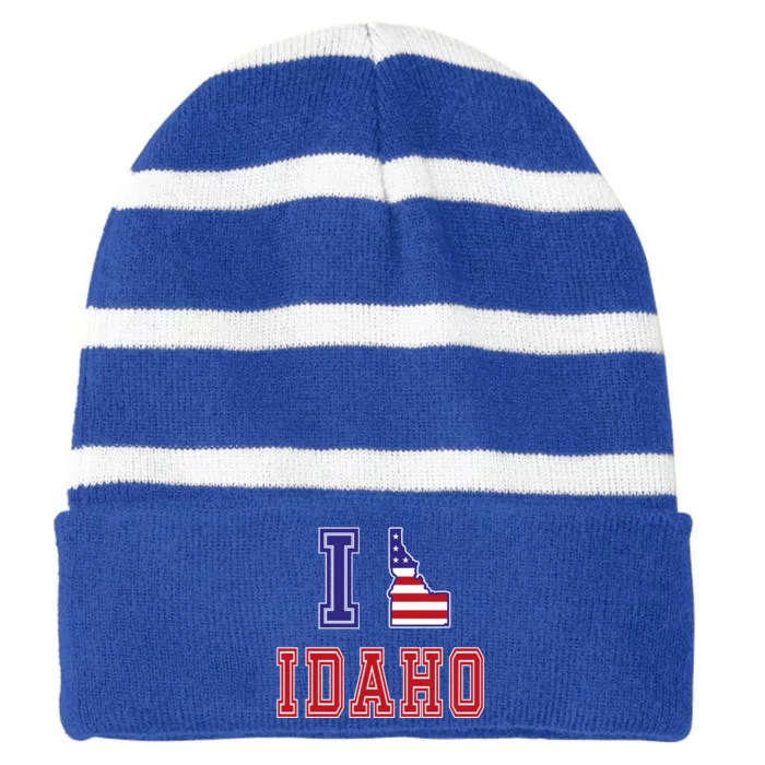 Idaho Usa Patriotic Usa Flag I Love Idaho Cool Gift Striped Beanie with Solid Band