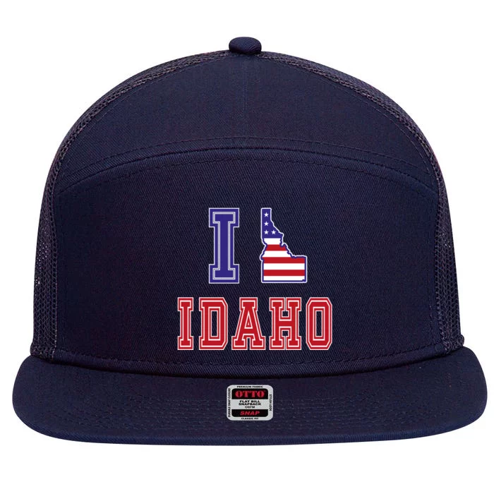 Idaho Usa Patriotic Usa Flag I Love Idaho Cool Gift 7 Panel Mesh Trucker Snapback Hat