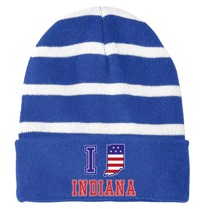 Indiana Usa Patriotic Usa Flag I Love Indiana Gift Striped Beanie with Solid Band