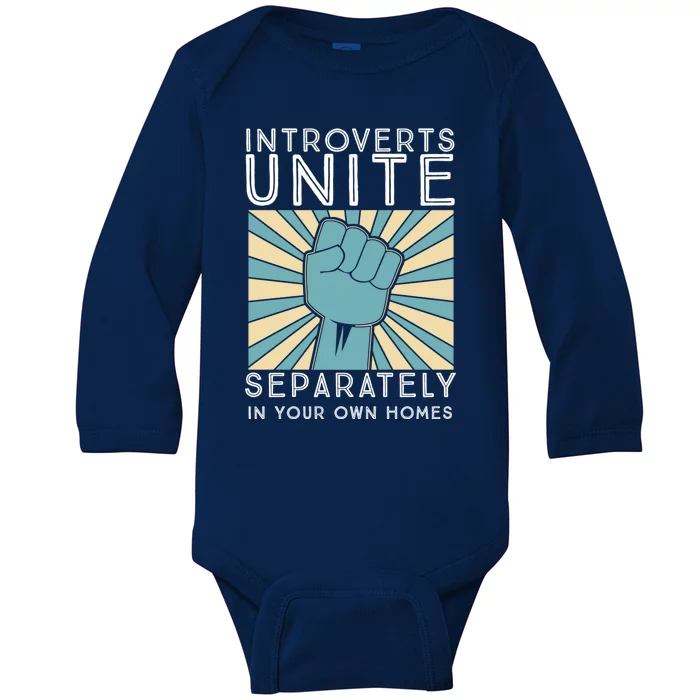 Introverts Unite Separately In Your Own Homes Funny Gift Baby Long Sleeve Bodysuit