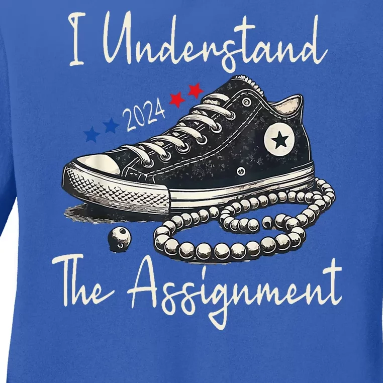 I Understand The Assignment Chucks And Pearls Kamala Harris 2024 Ladies Long Sleeve Shirt