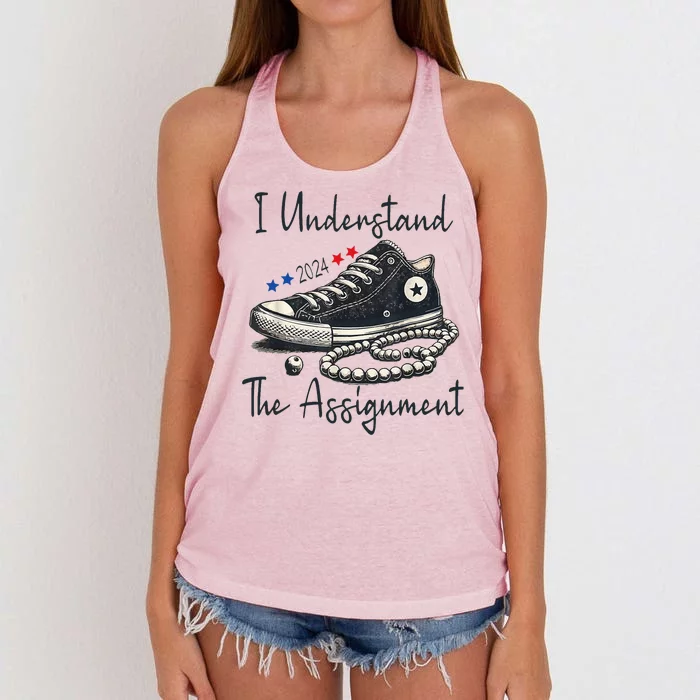 I Understand The Assignment Chucks And Pearls Kamala Harris Women's Knotted Racerback Tank