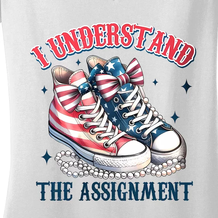 I Understand The Assignment Chucks And Pearls Election 2024 Women's V-Neck T-Shirt