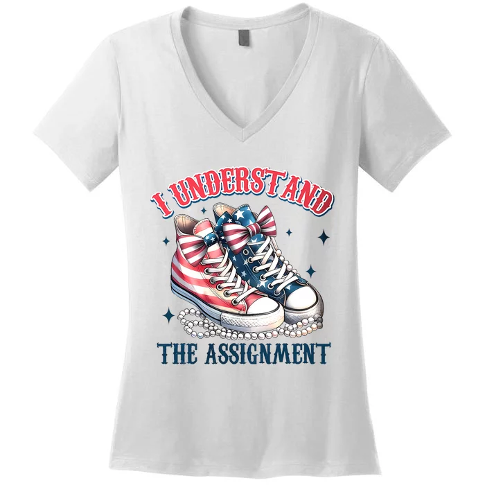 I Understand The Assignment Chucks And Pearls Election 2024 Women's V-Neck T-Shirt