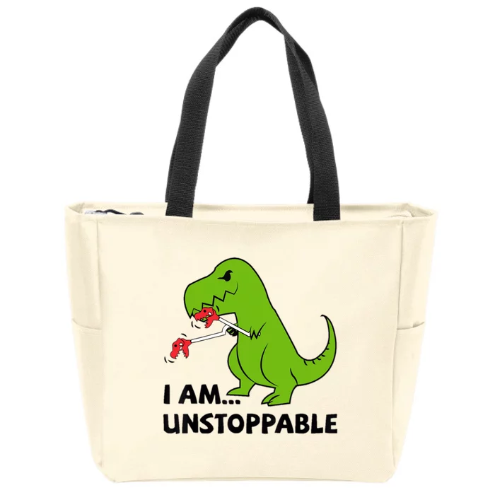 I'M UNSTOPPABLE T-Rex Dinosaur Funny Cute Trendy Zip Tote Bag