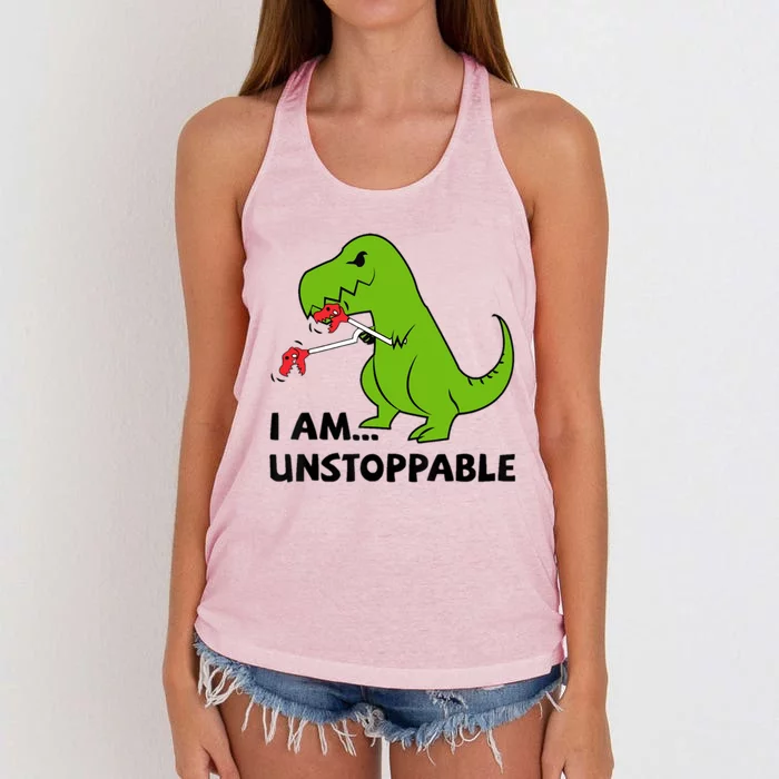 I'M UNSTOPPABLE T-Rex Dinosaur Funny Cute Trendy Women's Knotted Racerback Tank