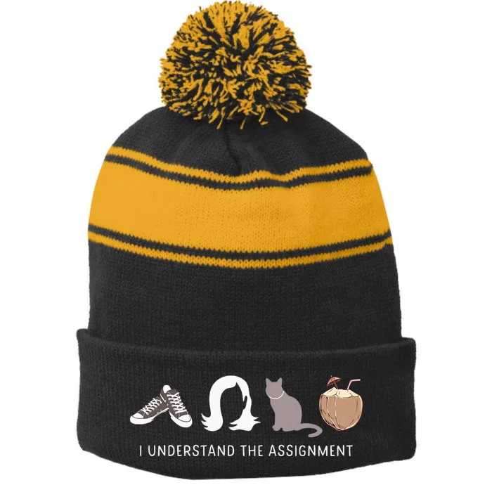 I Understand The Assignment Madam President Kamala Harris Stripe Pom Pom Beanie