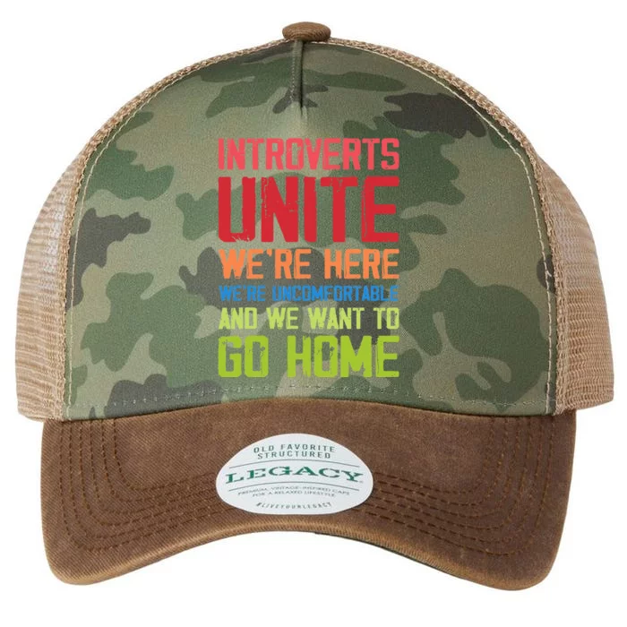 Introverts Unite WeRe Here Uncomfortable Want To Go Home Legacy Tie Dye Trucker Hat