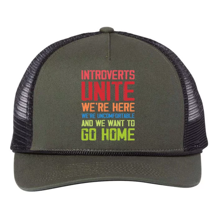 Introverts Unite WeRe Here Uncomfortable Want To Go Home Retro Rope Trucker Hat Cap