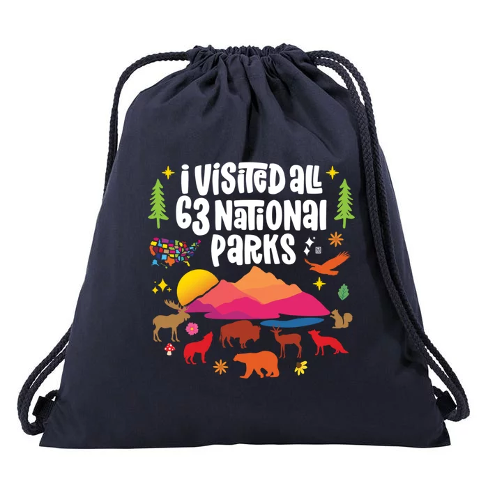 I Visited All 63 National Parks Great Gift Drawstring Bag