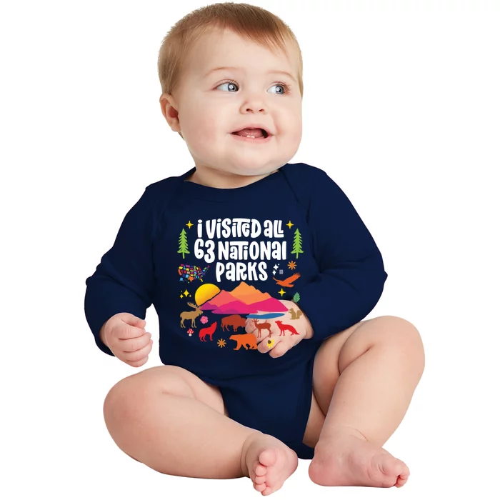 I Visited All 63 National Parks Cute Gift Baby Long Sleeve Bodysuit