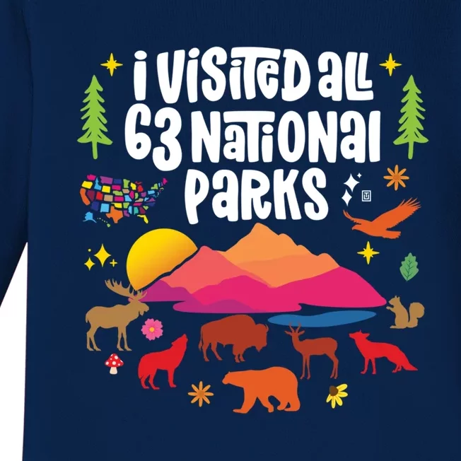 I Visited All 63 National Parks Cute Gift Baby Long Sleeve Bodysuit