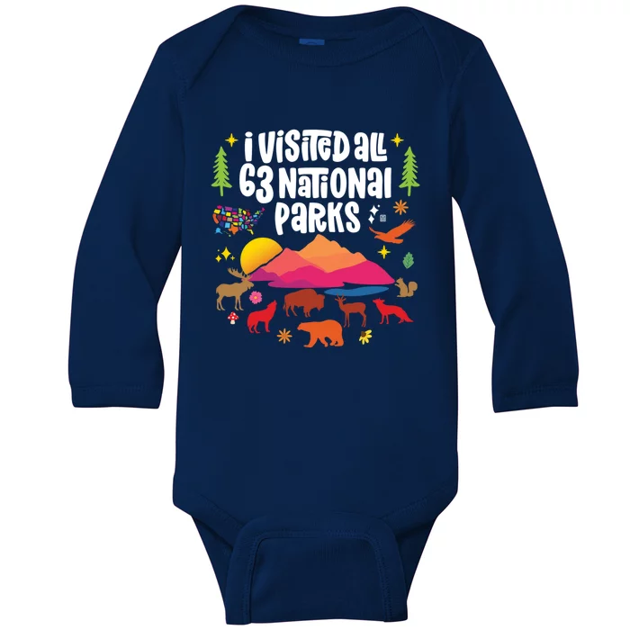 I Visited All 63 National Parks Cute Gift Baby Long Sleeve Bodysuit