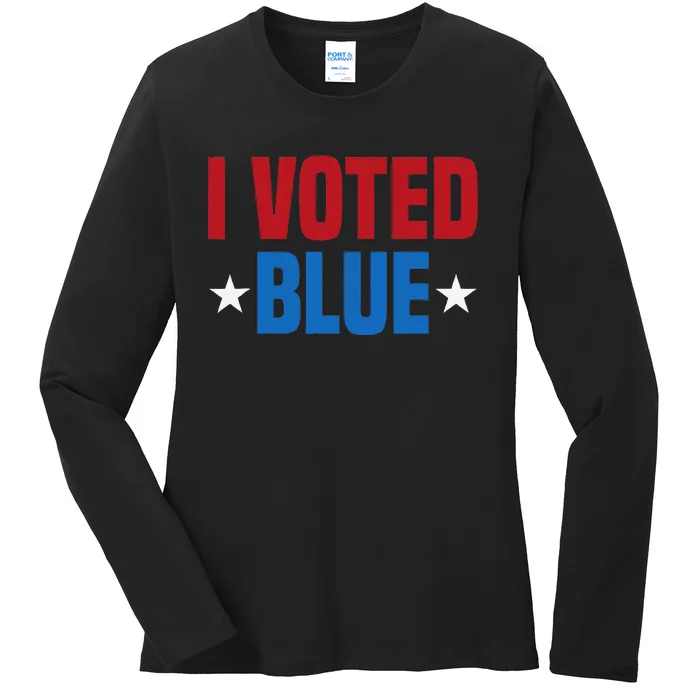 I Voted Blue Kamala Harris Walz Support Us Election Camping Ladies Long Sleeve Shirt