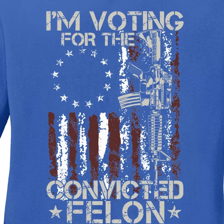 IM Voting Convicted Felon 2024 American Flag Ladies Long Sleeve Shirt