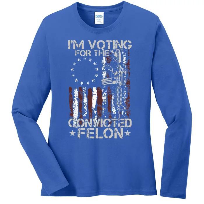 IM Voting Convicted Felon 2024 American Flag Ladies Long Sleeve Shirt