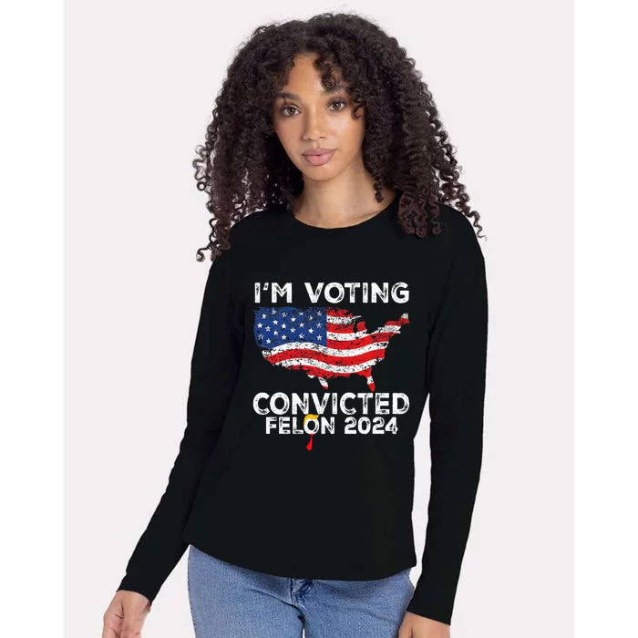 IM Voting Convicted Felon 2024 Pro Trump Us Map Womens Cotton Relaxed Long Sleeve T-Shirt