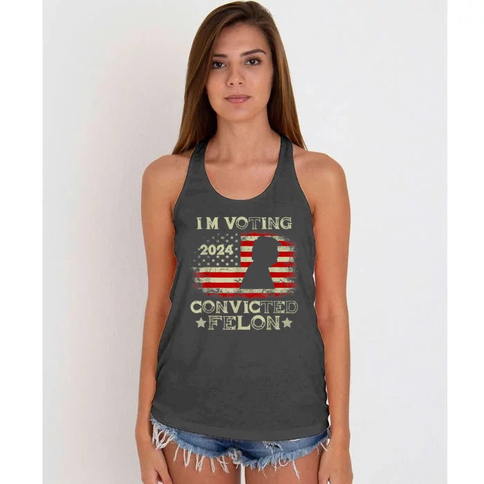 IM Voting Convicted Felon Funny Pro Trump 2024 Women's Knotted Racerback Tank