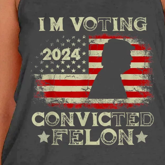 IM Voting Convicted Felon Funny Pro Trump 2024 Women's Knotted Racerback Tank