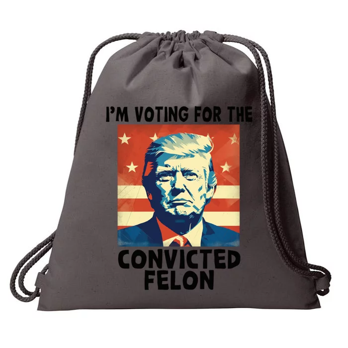 IM Voting Convicted Felon 2024 Donald Trump Vintage Us Flag Funny Gift Drawstring Bag