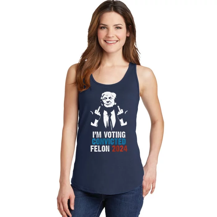 IM Voting Convicted Felon 2024 Trump Funny Quote (On Back) Ladies Essential Tank