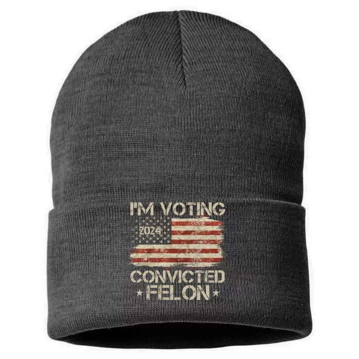 Im Voting Convicted Felon Trump Usa 2024 Vintage Sustainable Knit Beanie