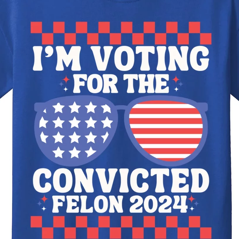 IM Voting Convicted Felon 2024 Usa Flag Sunglasses Groovy Gift Kids T-Shirt