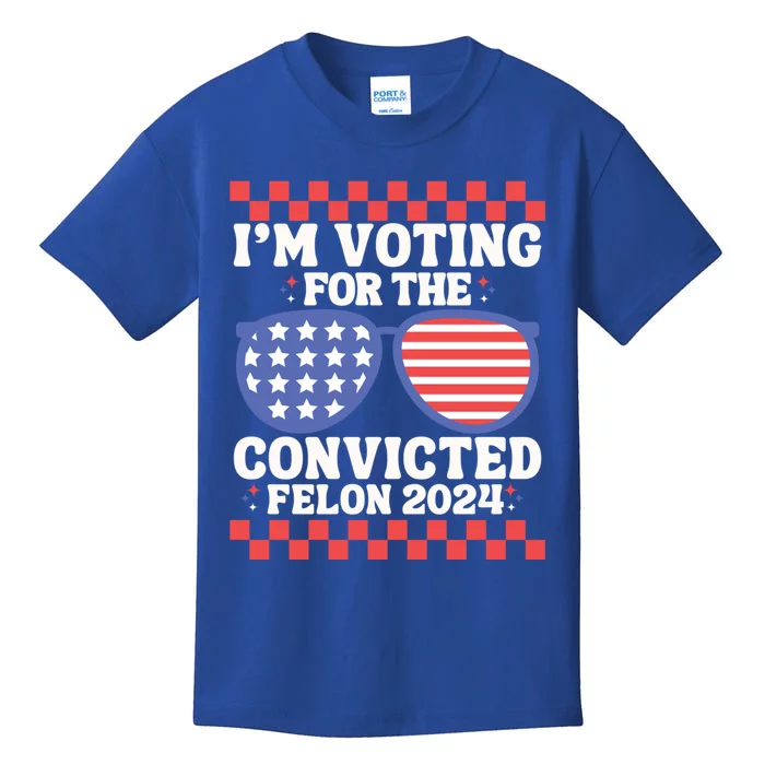 IM Voting Convicted Felon 2024 Usa Flag Sunglasses Groovy Gift Kids T-Shirt