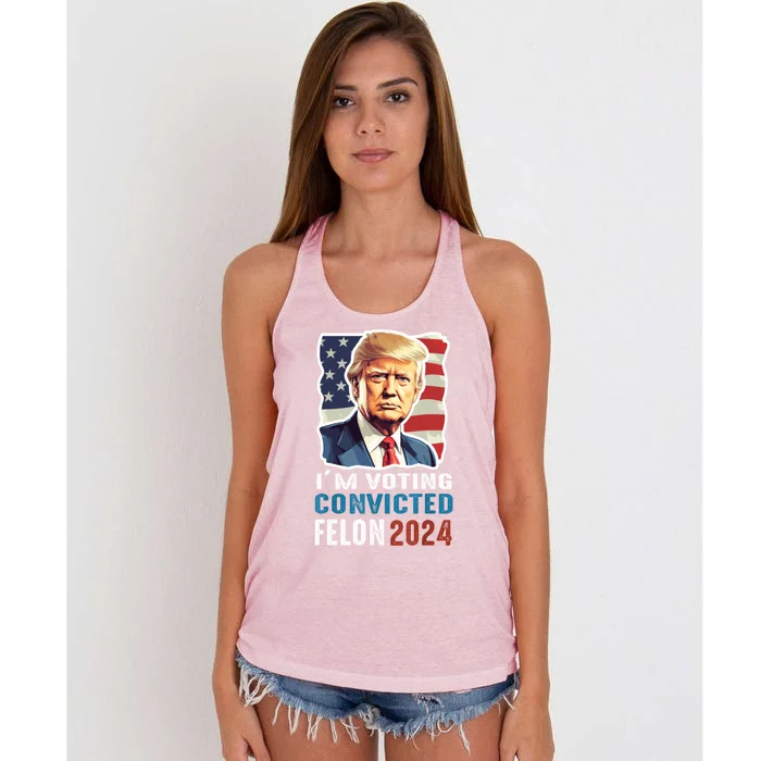 IM Voting Convicted Felon 2024 Vintage Retro Donald Trump Gift Women's Knotted Racerback Tank