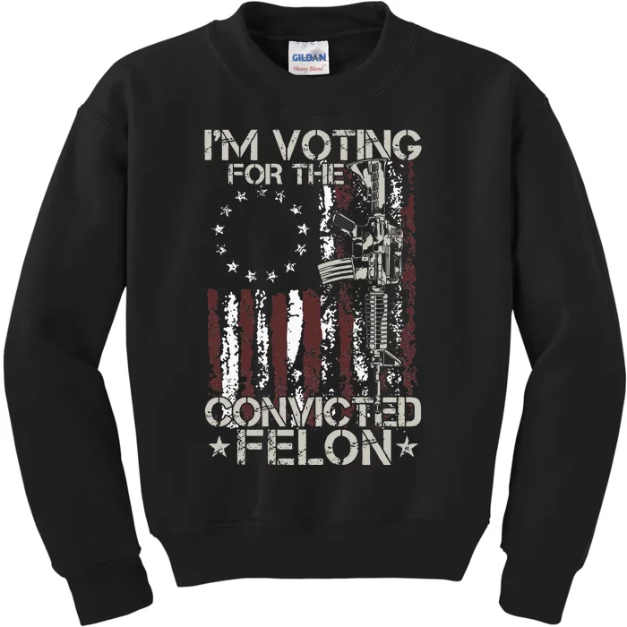 IM Voting Convicted Felon 2024 American Flag On Back Kids Sweatshirt