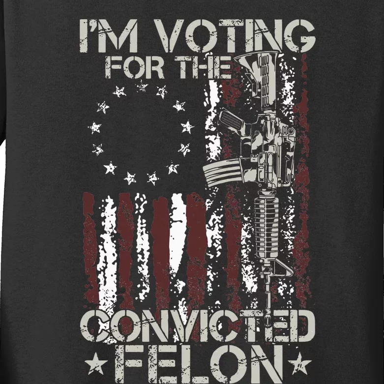 IM Voting Convicted Felon 2024 American Flag On Back Kids Long Sleeve Shirt