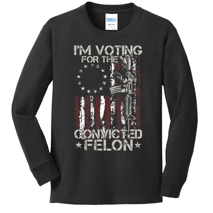 IM Voting Convicted Felon 2024 American Flag On Back Kids Long Sleeve Shirt