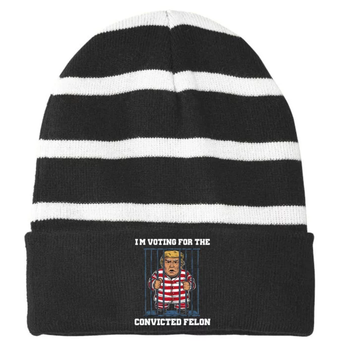 IM Voting Convicted Felon Trump 2024 Striped Beanie with Solid Band