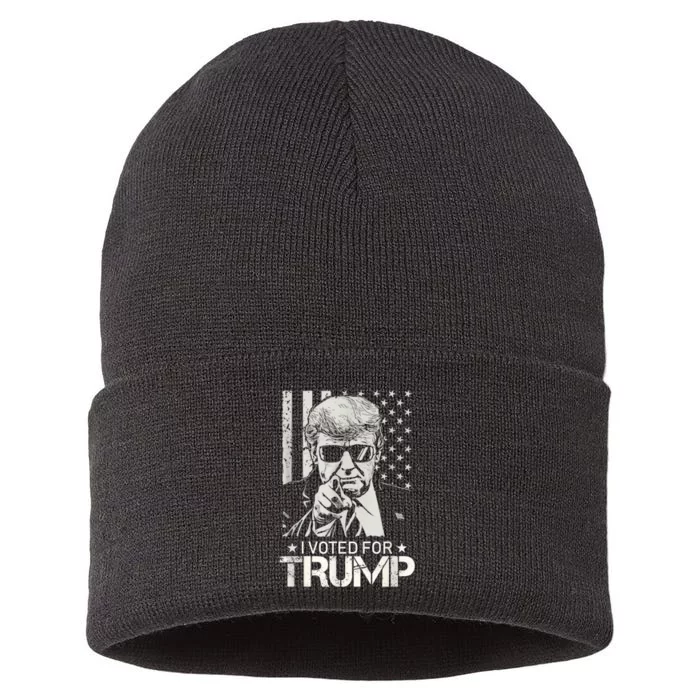 I Voted For Trump USA Flag Patriots Vintage Retro Sustainable Knit Beanie