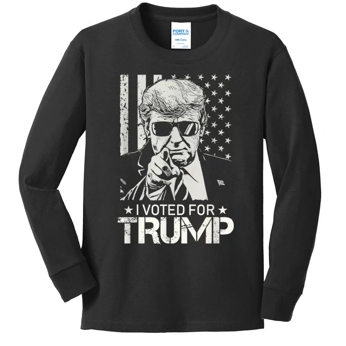 I Voted For Trump USA Flag Patriots Vintage Retro Kids Long Sleeve Shirt