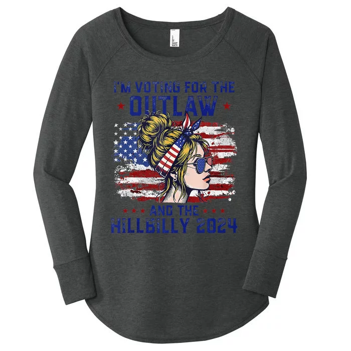 IM Voting For The Outlaw And The Hillbilly 2024 Us Flag Gift Women's Perfect Tri Tunic Long Sleeve Shirt